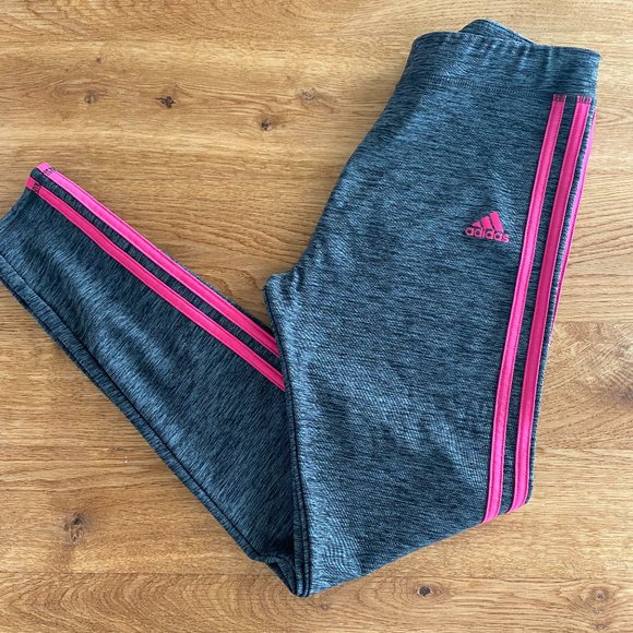 adidas Pants - Adidas Leggings - grey with dark pink stripes